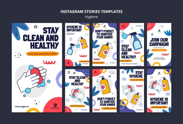 Modèle d'histoires instagram d'hygiène de conception plate