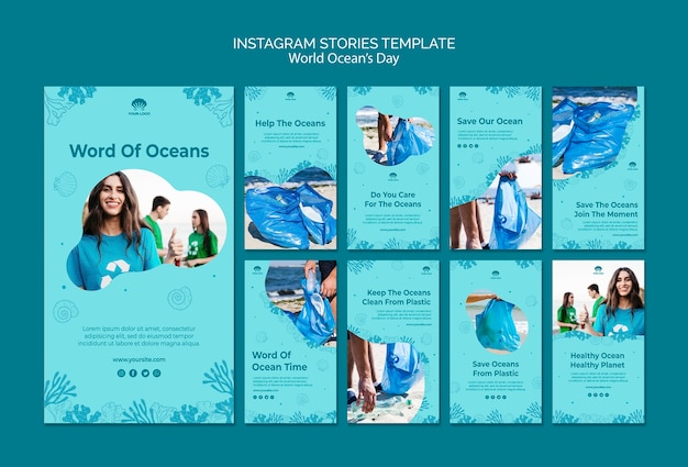 PSD gratuit modèle d'histoires instagram de la journée mondiale de l'océan