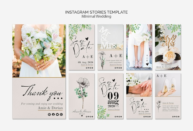 PSD gratuit modèle d'histoires instagram de mariage minimal