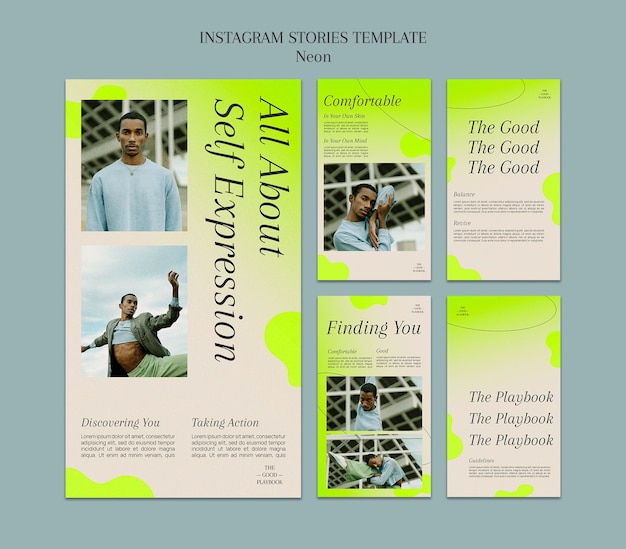 Modèle d'histoires instagram néon concept de diversité