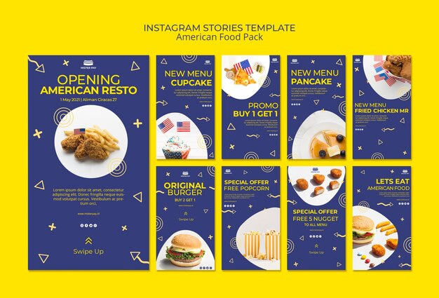 PSD gratuit modèle d'histoires instagram avec de la nourriture américaine
