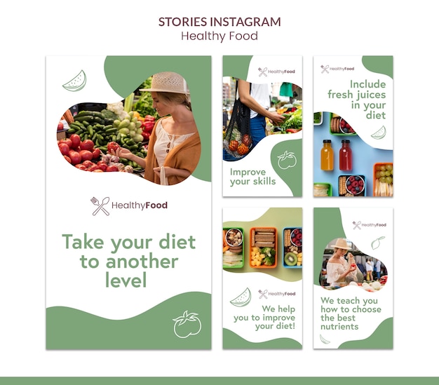 Modèle d'histoires instagram de nourriture saine