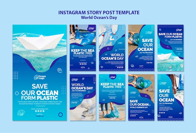 PSD gratuit modèle d'histoires instagram pour la journée mondiale des océans