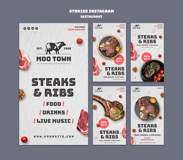 Modèle d'histoires instagram de restaurant de steak