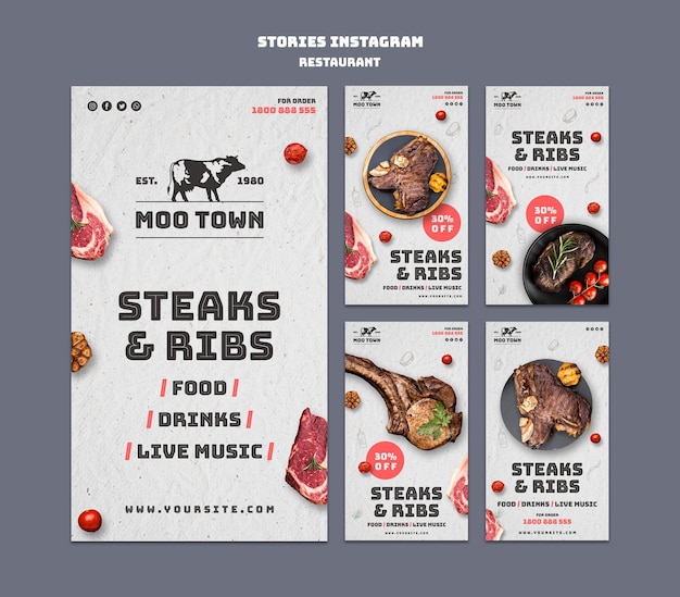 Modèle D'histoires Instagram De Restaurant De Steak