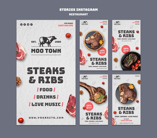 Modèle d'histoires instagram de restaurant de steak