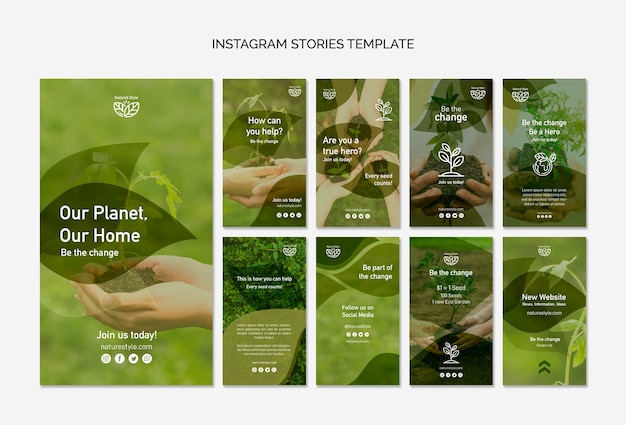 PSD gratuit modèle d'histoires instagram avec le thème de l'environnement