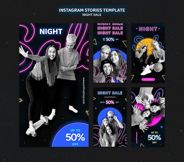 Modèle d'histoires instagram de type néon