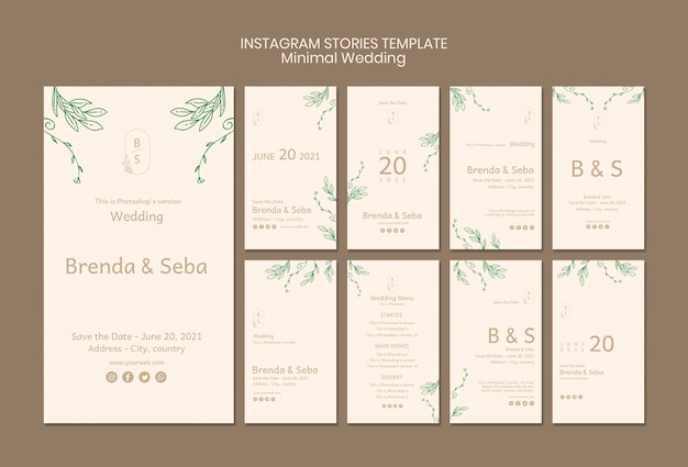 PSD gratuit modèle d'histoires de mariage minimal instagram