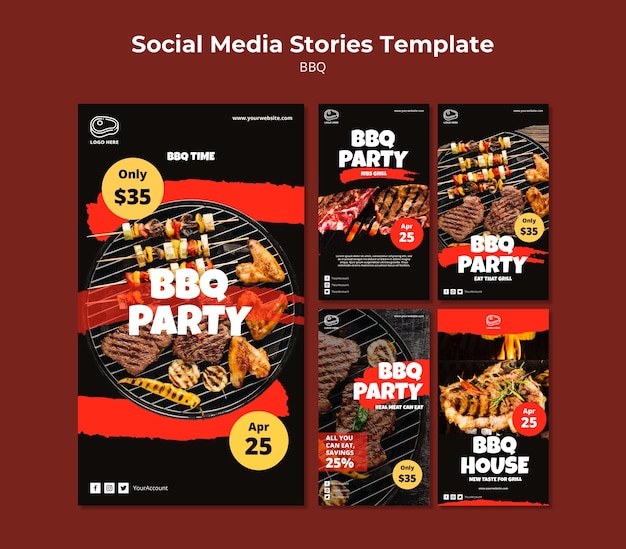 Modèle d'histoires de médias sociaux avec barbecue