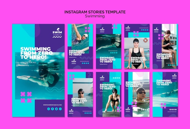 Modèle d'histoires de natation instagram