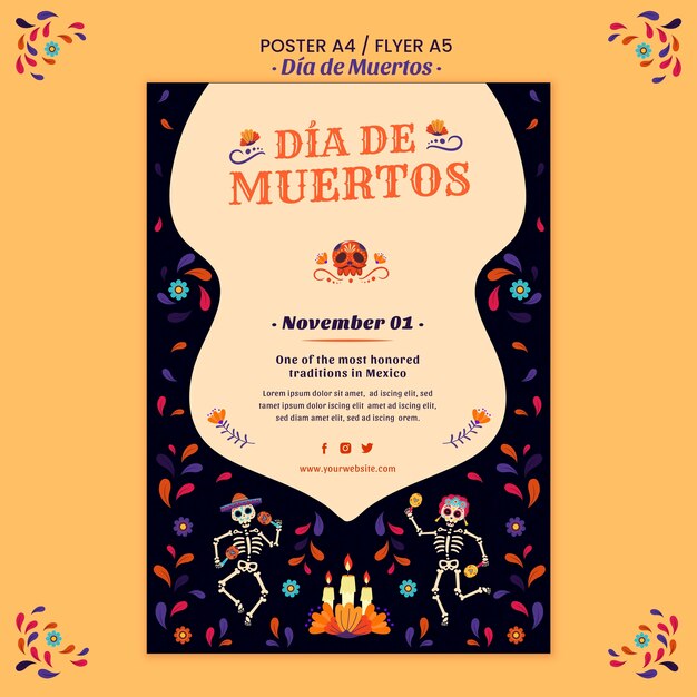 Modèle d'impression d'affiche Dia de muertos