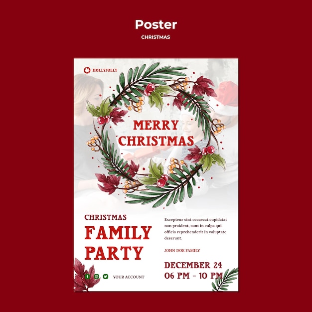 PSD gratuit modèle d'impression d'affiche de guirlande de noël