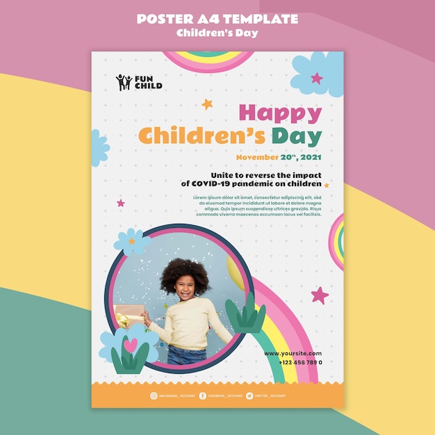 PSD gratuit modèle d'impression amusant et coloré pour la journée des enfants