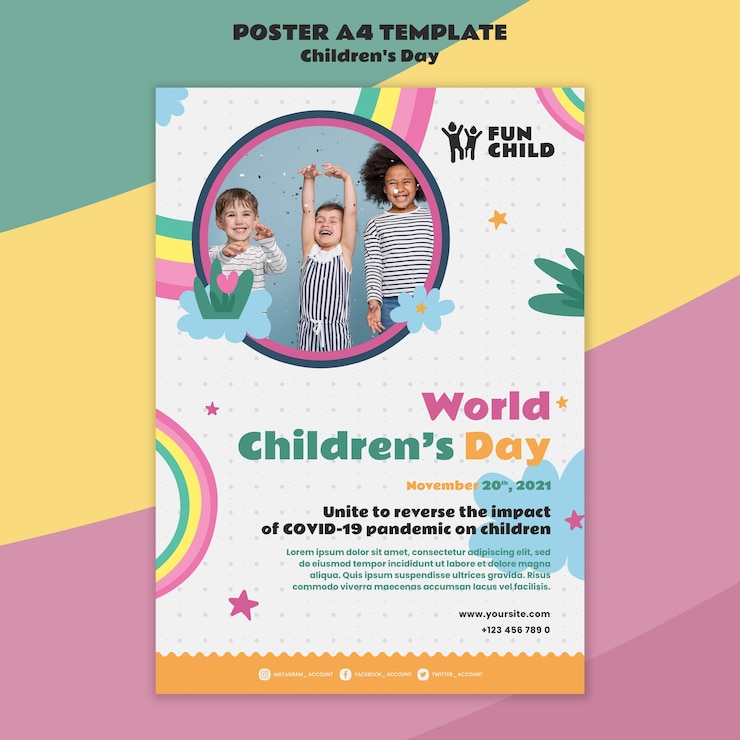 PSD gratuit modèle d'impression amusant et coloré pour la journée des enfants