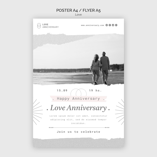 PSD gratuit modèle d'impression d'anniversaire de couple