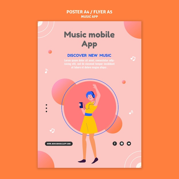 PSD gratuit modèle d'impression d'application mobile de musique