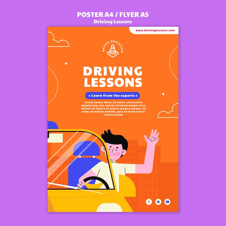 PSD gratuit modèle d'impression d'auto-école illustré