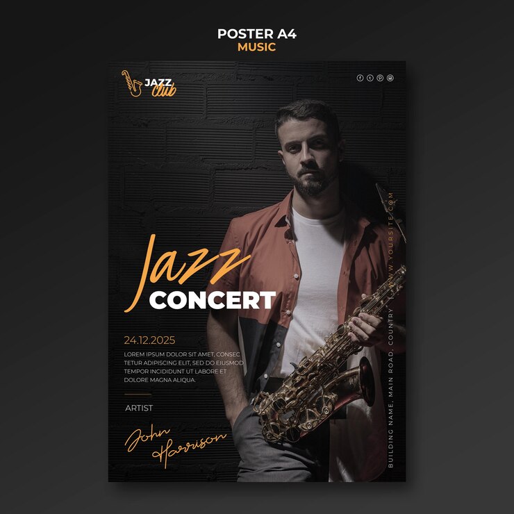 PSD gratuit modèle d'impression de concert de jazz
