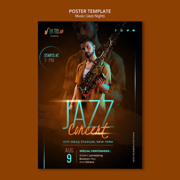 PSD gratuit modèle d'impression de concert de jazz