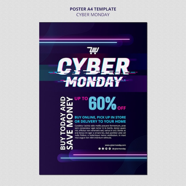 PSD gratuit modèle d'impression futuriste du cyber lundi