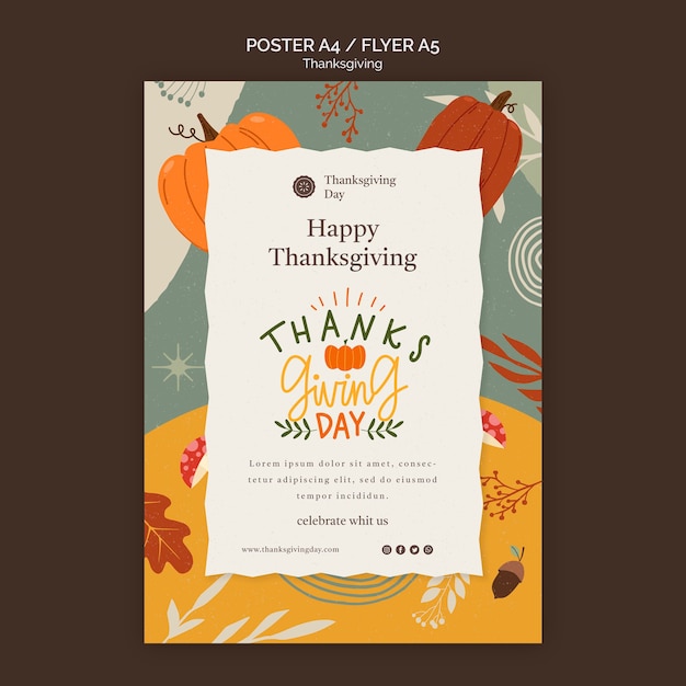 PSD gratuit modèle d'impression de jour de thanksgiving avec des détails automnaux