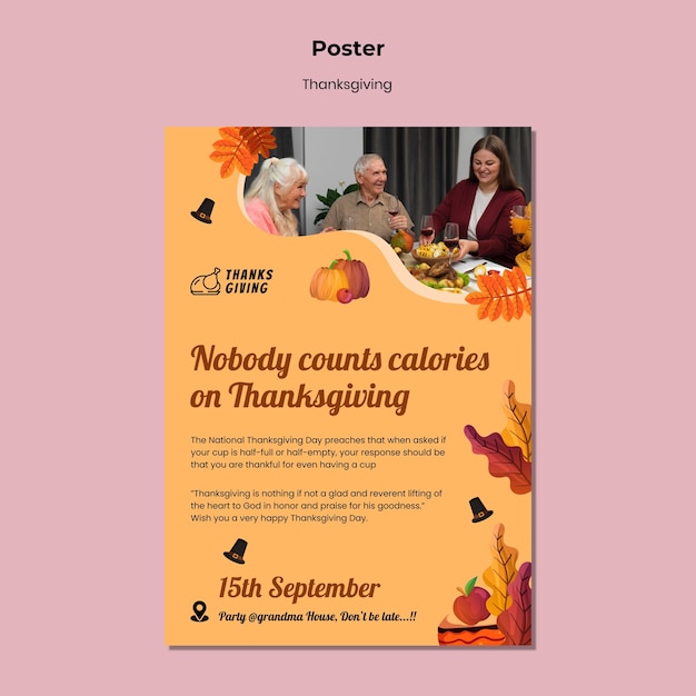 PSD gratuit modèle d'impression de jour de thanksgiving avec des détails d'automne