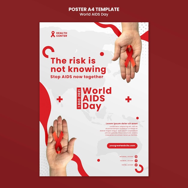 PSD gratuit modèle d'impression de la journée mondiale du sida avec des détails rouges