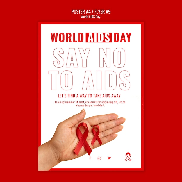 Modèle d'impression de la journée mondiale du sida avec des détails rouges