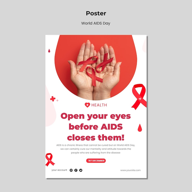 PSD gratuit modèle d'impression de la journée mondiale du sida avec des détails rouges