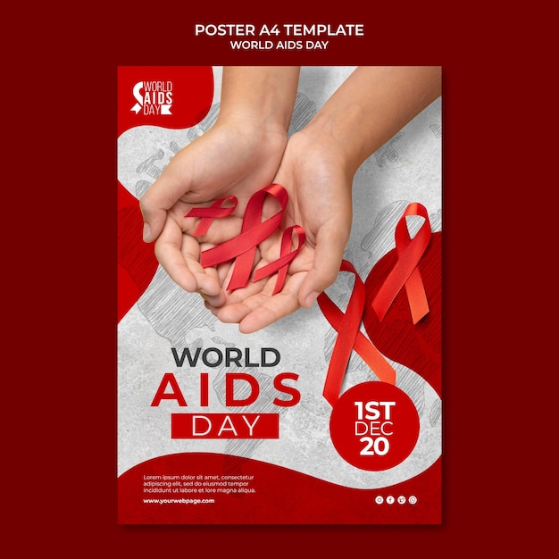 Modèle d'impression de la journée mondiale du sida avec des détails rouges