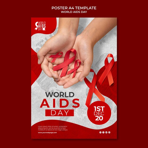 Modèle d'impression de la journée mondiale du sida avec des détails rouges