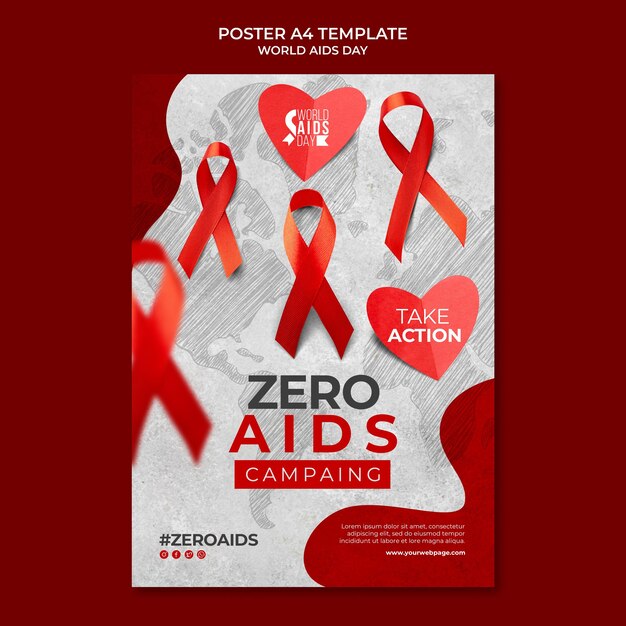 Modèle d'impression de la journée mondiale du sida avec des détails rouges