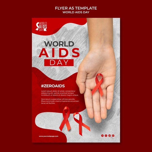 Modèle d'impression de la journée mondiale du sida avec des détails rouges