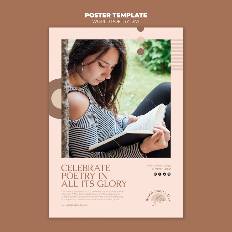 PSD gratuit modèle d'impression de la journée de la poésie avec photo