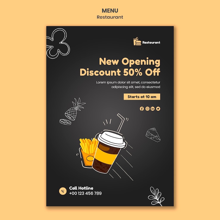 PSD gratuit modèle d'impression d'ouverture de restaurant