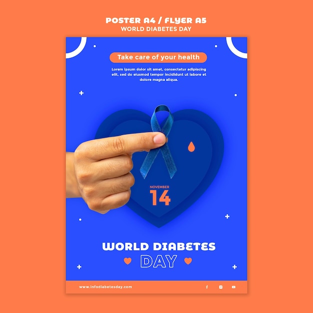 Modèle d'impression verticale de la journée mondiale du diabète