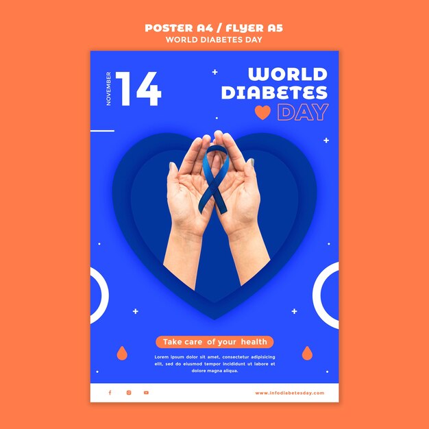 Modèle d'impression verticale de la journée mondiale du diabète