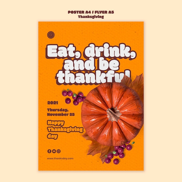 PSD gratuit modèle d'impression verticale joyeux jour de thanksgiving