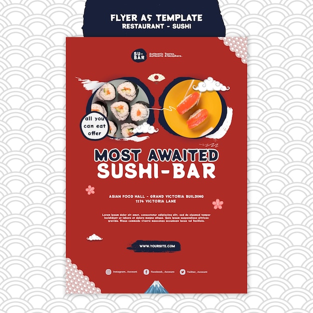 PSD gratuit modèle d'impression verticale de sushi