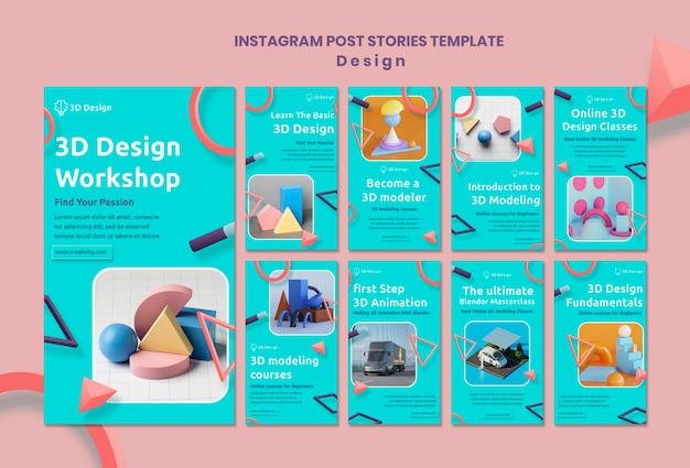 PSD gratuit modèle instagram d'atelier de conception 3d