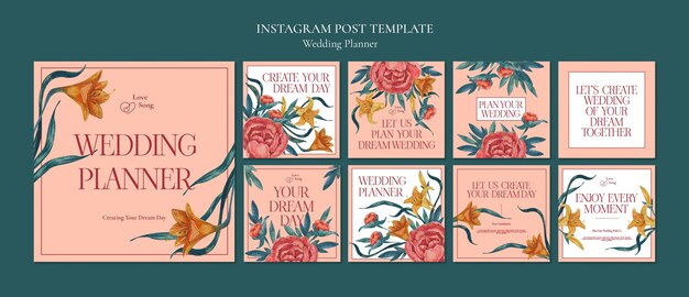 Modèle instagram de planificateur de mariage aquarelle