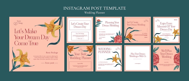 Modèle instagram de planificateur de mariage aquarelle