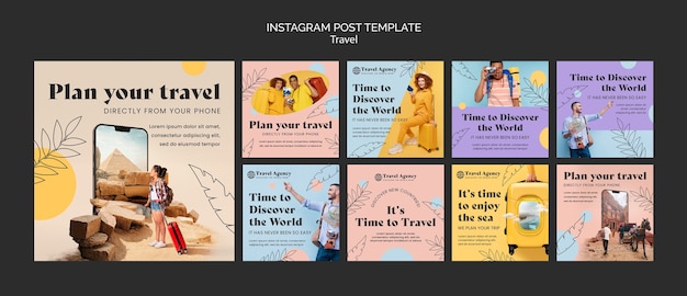 PSD gratuit modèle instagram de voyage design plat