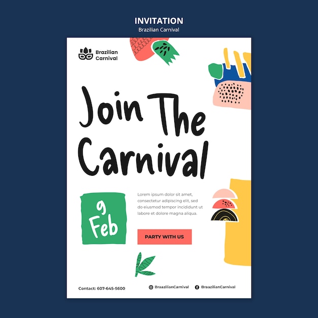 PSD gratuit modèle d'invitation au carnaval brésilien