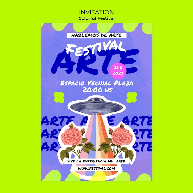 PSD gratuit modèle d'invitation au festival d'art coloré