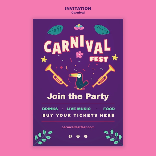 PSD gratuit modèle d'invitation au festival de carnaval