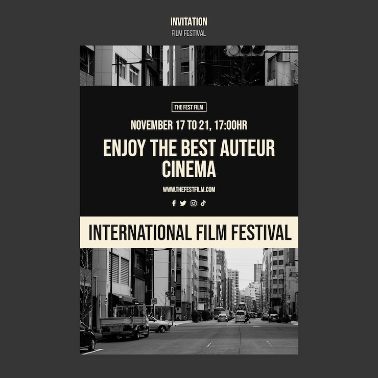 PSD gratuit modèle d'invitation au festival du film monochrome
