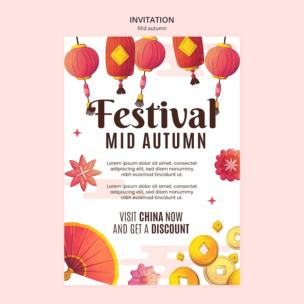 PSD gratuit modèle d'invitation au festival de la mi-automne