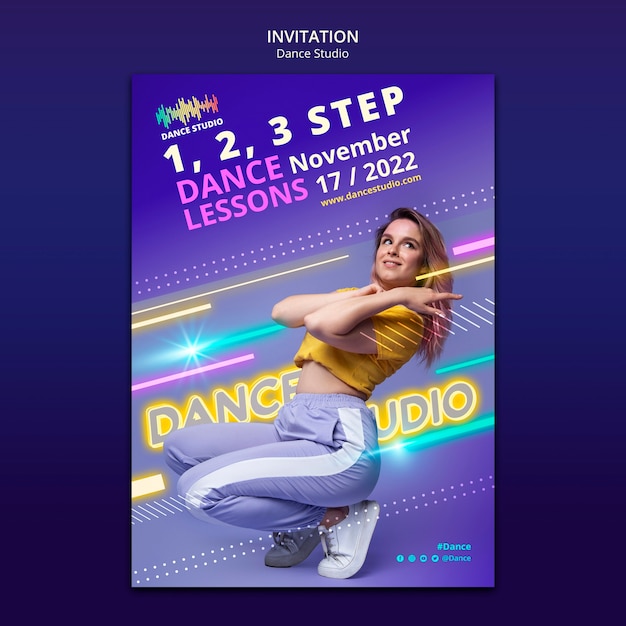 PSD gratuit modèle d'invitation aux cours de studio de danse